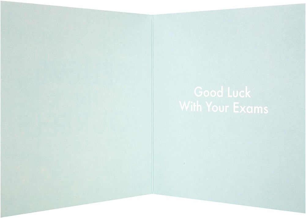 Medium Hallmark Good Luck Exam Card with "Believe in Yourself" message, featuring encouraging design and bright colors.