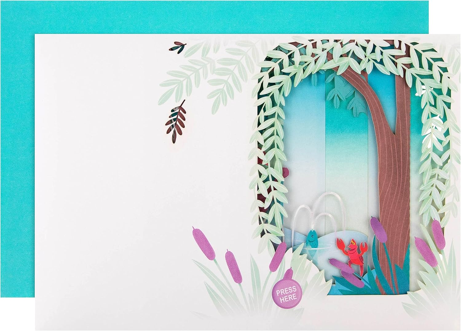 Hallmark Disney Little Mermaid canoe design musical and light greeting card with colorful underwater scene and interactive features.