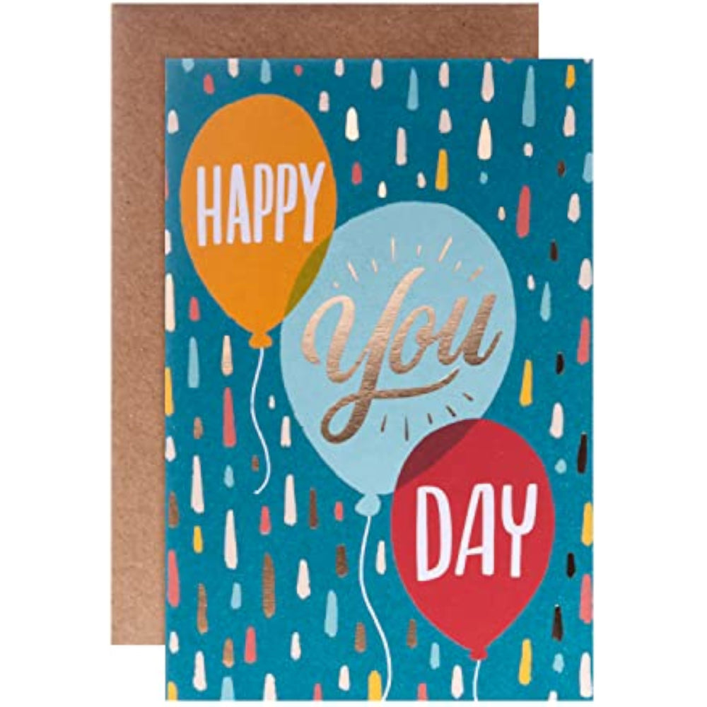 Hallmark Happy You Day balloons design birthday greeting card with colorful balloon illustrations and festive message.