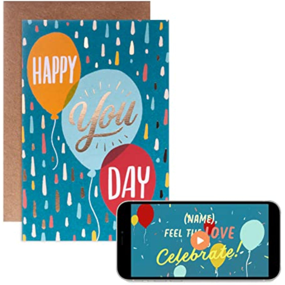 Hallmark Happy You Day balloons design birthday card with colorful balloon illustrations and cheerful message.