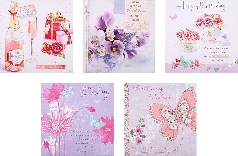 Set of 20 Hallmark floral designs birthday greeting cards in a colorful multi-pack, featuring vibrant floral artwork.