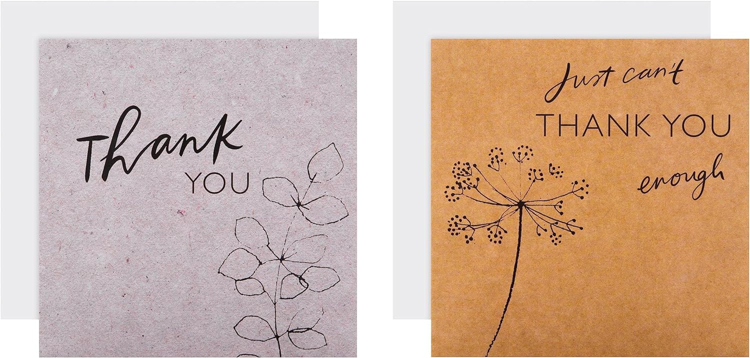 Set of 10 Hallmark thank you greeting cards in two classic grey and brown designs, perfect for expressing gratitude.