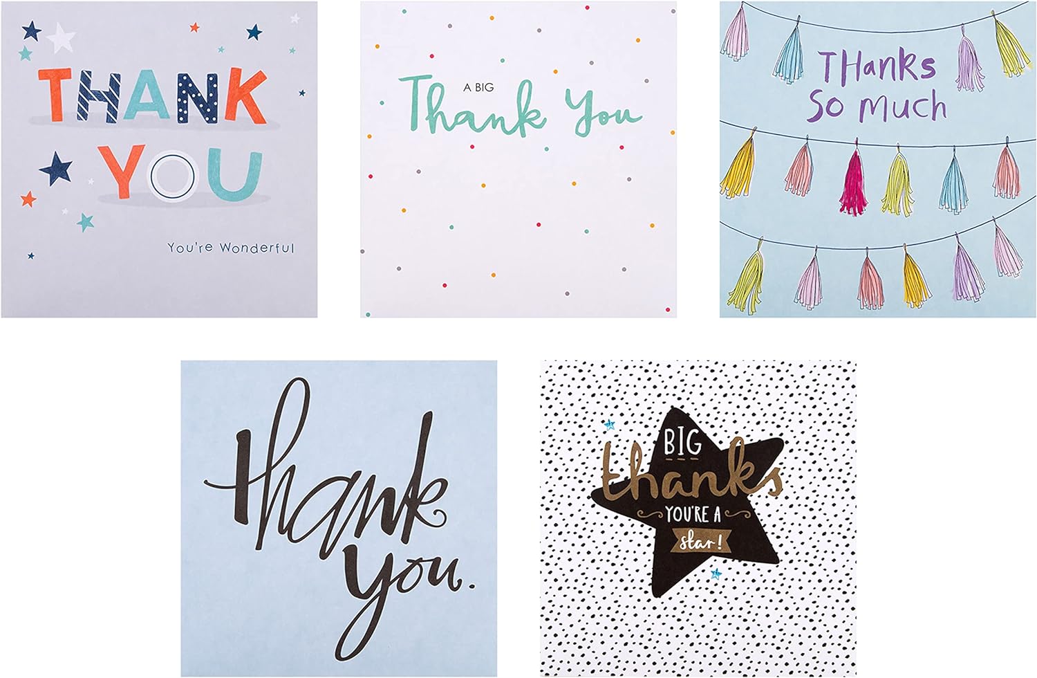 Set of 10 Hallmark contemporary thank you greeting cards in a multipack, featuring modern designs for expressing gratitude.