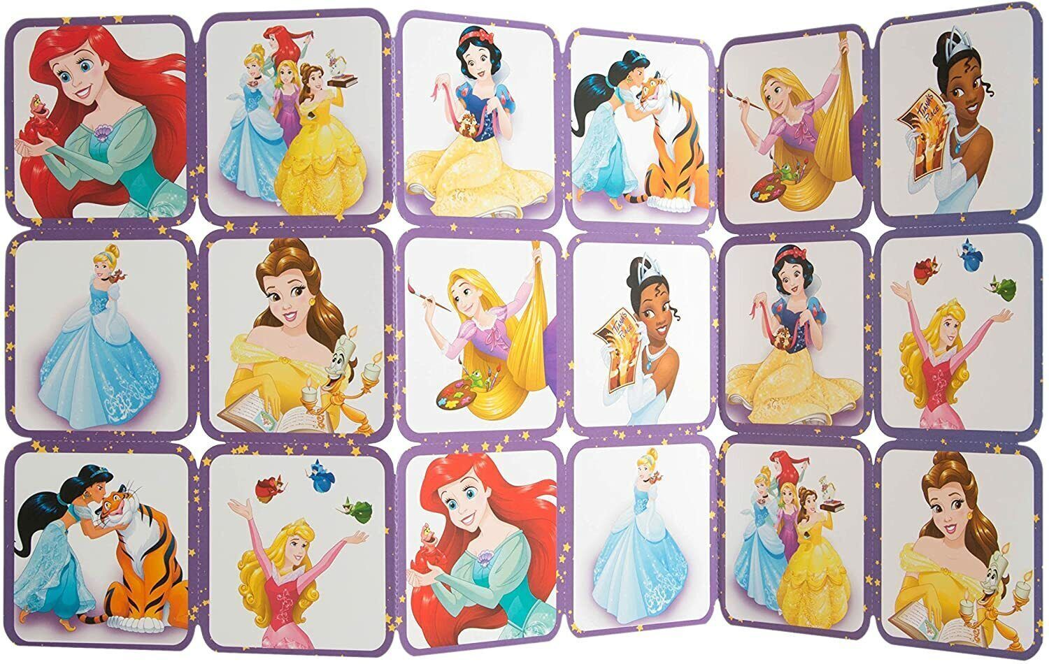 Hallmark Disney Princess birthday card with memory game activity, featuring colorful princess characters on a licensed greeting card.