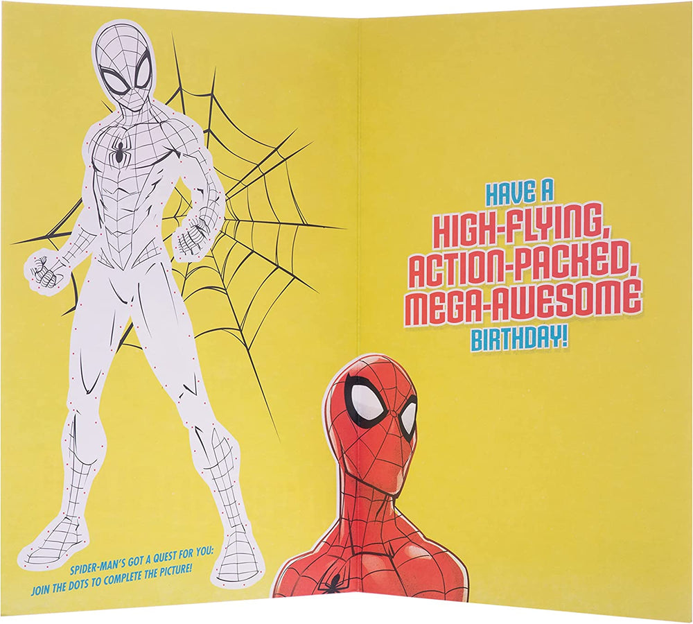 Hallmark Marvel Spider-Man 6th birthday greeting card with colorful Spider-Man illustration and celebratory design.