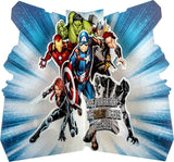 Hallmark Marvel Avengers pop-out birthday card featuring Avengers characters and a superhero-themed design.