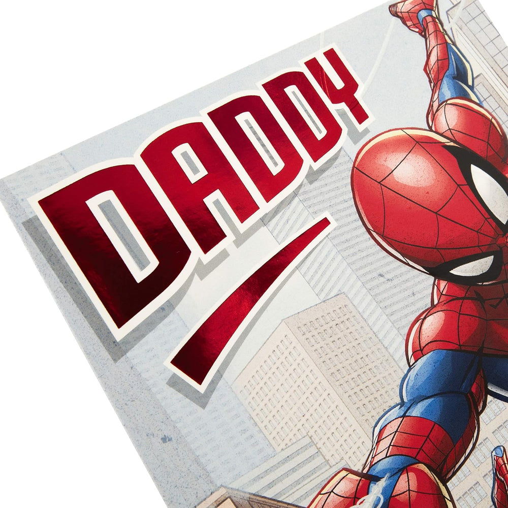 Hallmark Marvel Spider-Man Daddy birthday greeting card featuring Spider-Man illustration on the front.