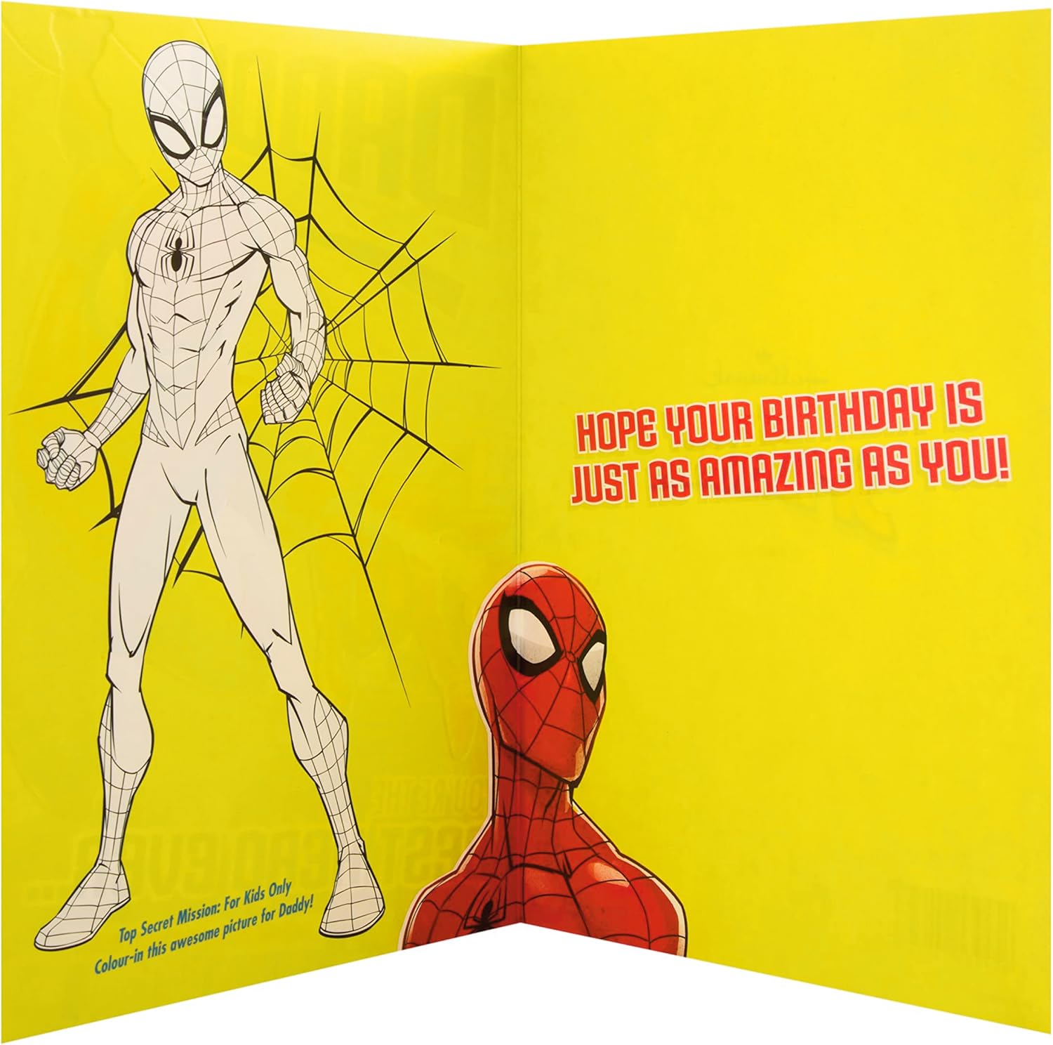 Hallmark Marvel Spider-Man Daddy birthday greeting card featuring Spider-Man illustration and celebratory message.