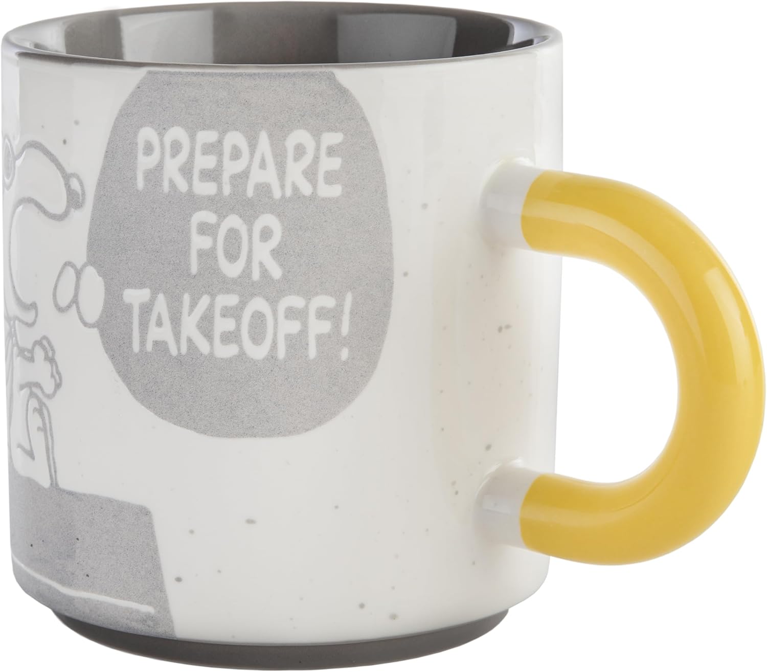 Hallmark ceramic mug featuring Snoopy and Woodstock design, grey with yellow handle, 440ml drinkware for fans of Peanuts characters.