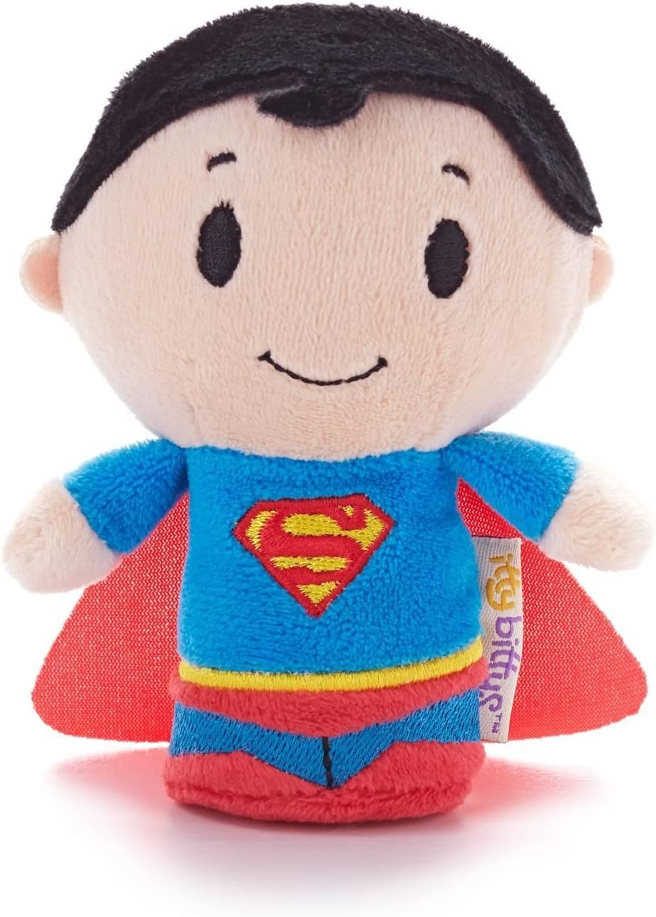 Hallmark DC Comics Superman Itty Bitty plush soft toy featuring a small, soft Superman figure with iconic costume and cheerful expression.
