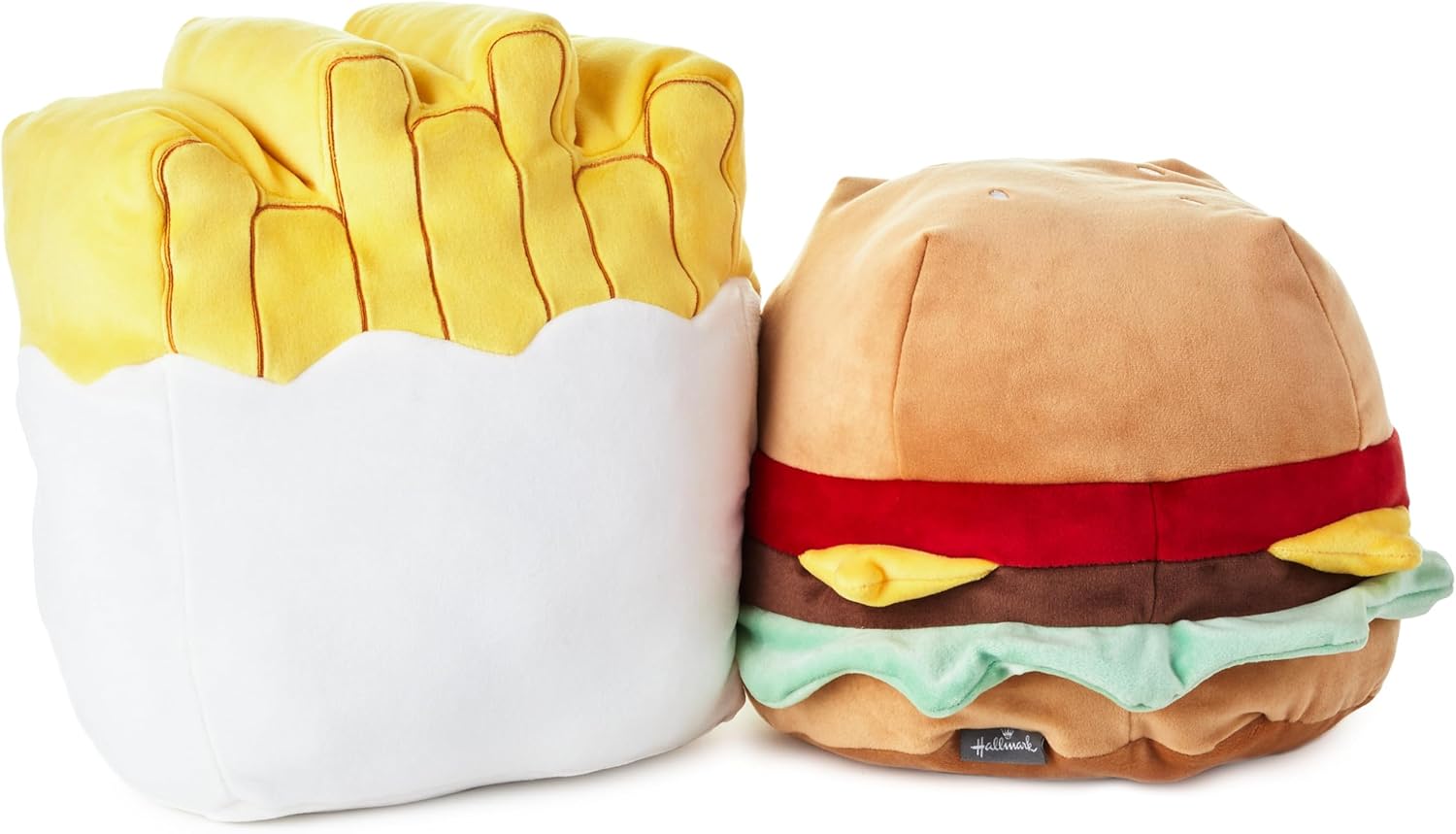 Hallmark Better Together jumbo burger and fries plush toys, magnetic pair, soft and colorful stuffed food-themed plush figures.