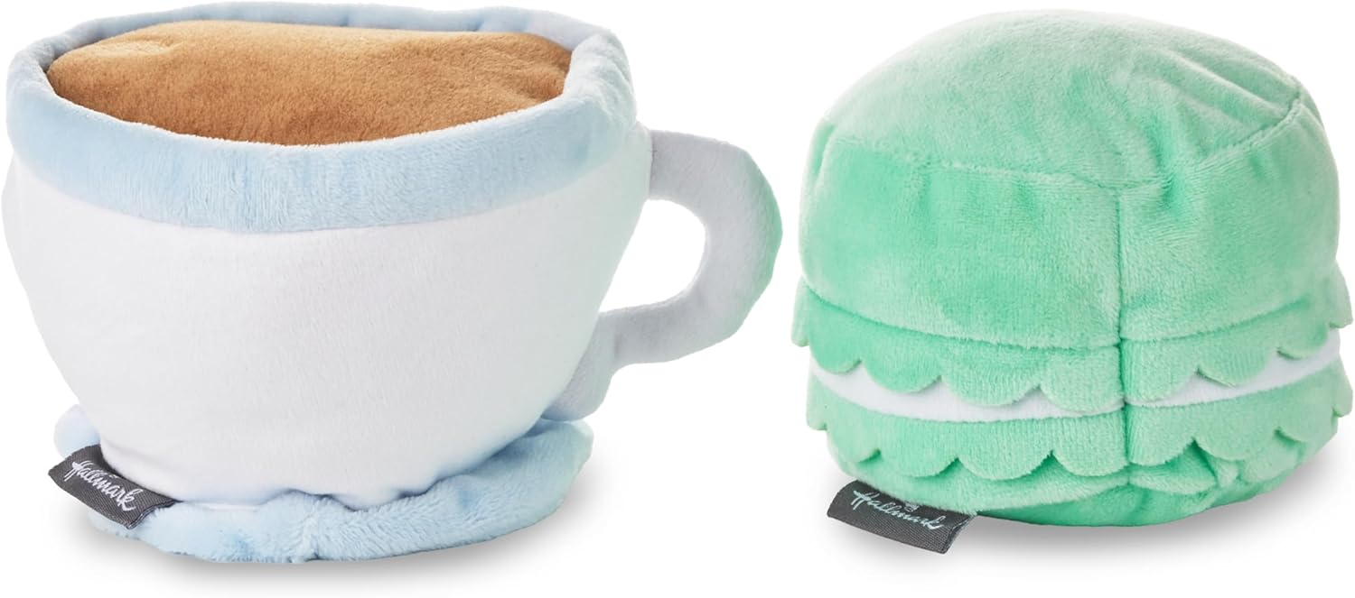 Hallmark Better Together tea and macaron soft toy pair set, plush toys designed as adorable tea and dessert characters.