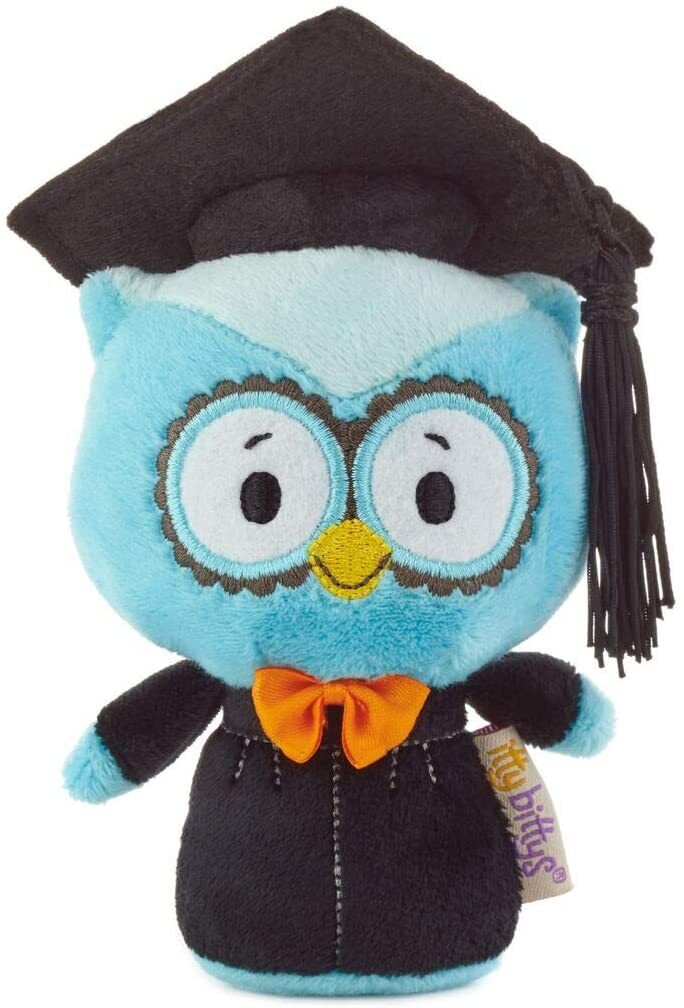 Hallmark owl plush toy from the Itty Bitty Soft Toys collection, featuring a cute owl design with graduation cap details.