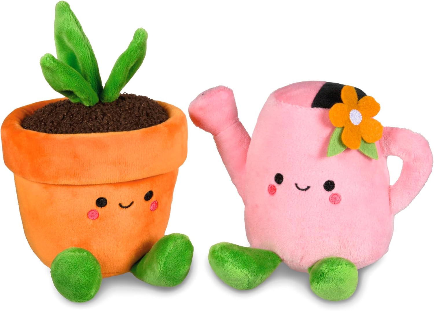 Hallmark Better Together watering can and plant plush toy set, soft and cuddly toys representing garden tools and greenery.