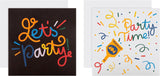 Set of 10 Hallmark multicoloured invitation cards in two vibrant designs for parties, made of sturdy stationery paper.