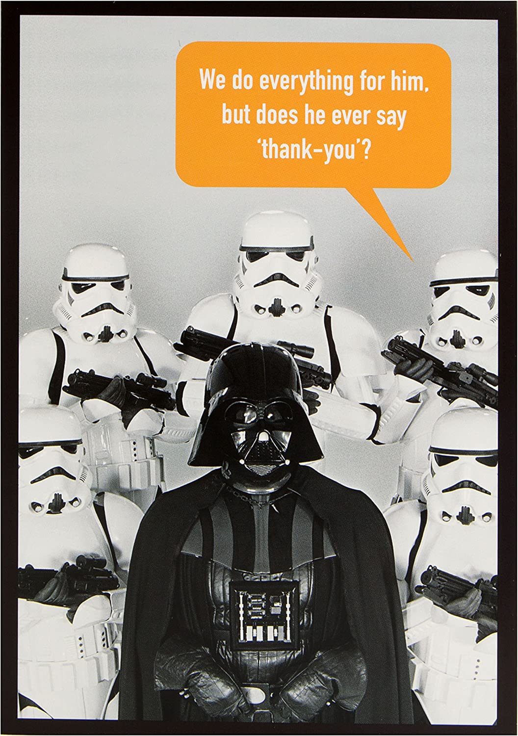 Hallmark Star Wars thank you greeting card featuring a humorous message and Star Wars-themed design.