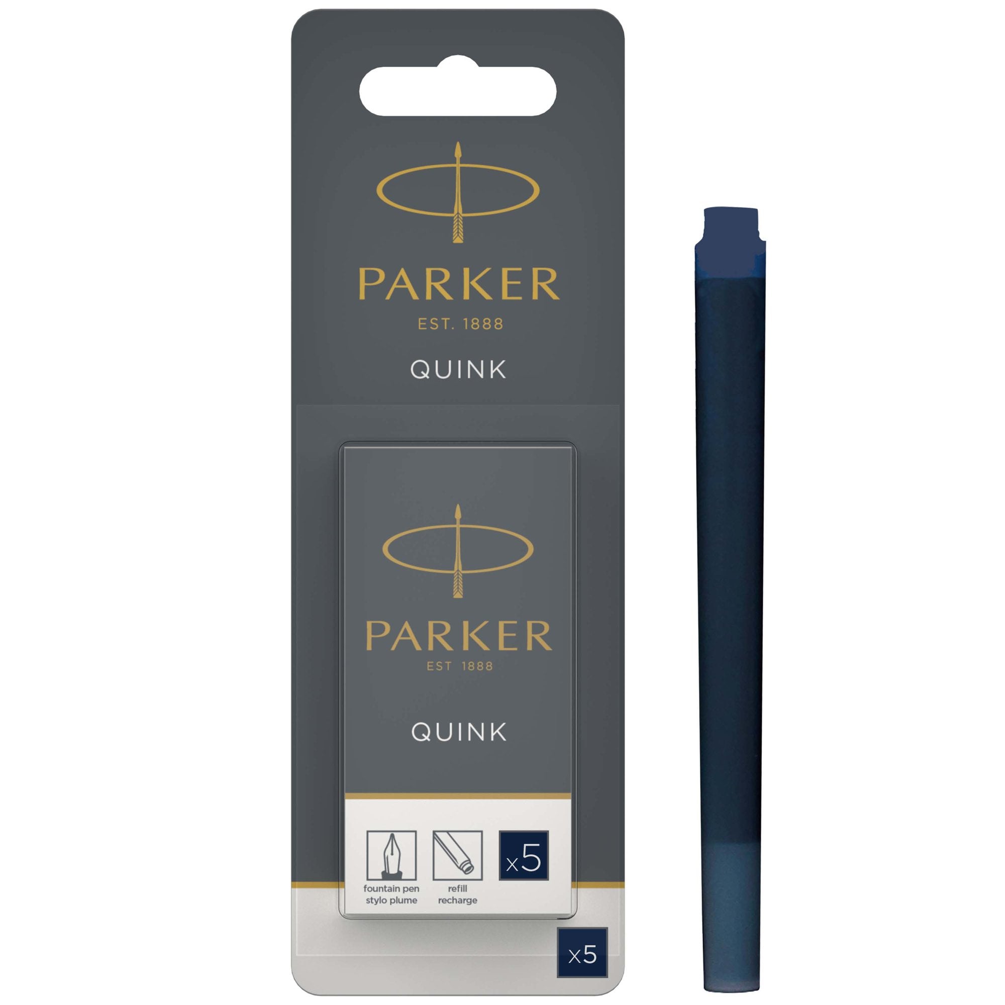 Parker Quink Ink Refill Cartridge for Fountain Pens Blue/Black (Pack 5) - 1950404