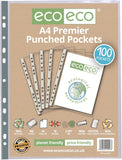 Pack of 100 A4 100% Recycled Premier Multi-Punched Pockets – 90 Microns, Durable & Eco-Friendly