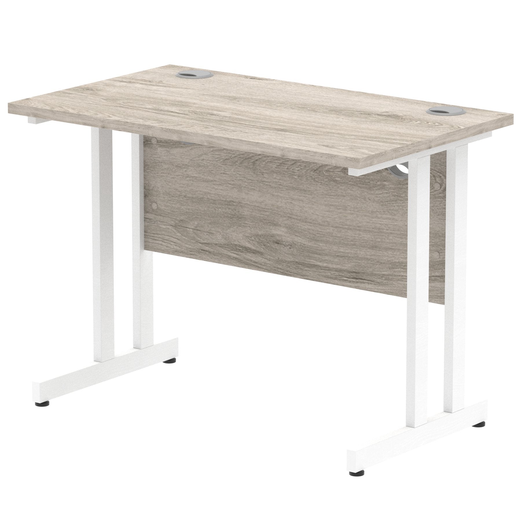 Impulse 1000 x 600mm Straight Desk Grey Oak Top White Cantilever Leg I003064 DD