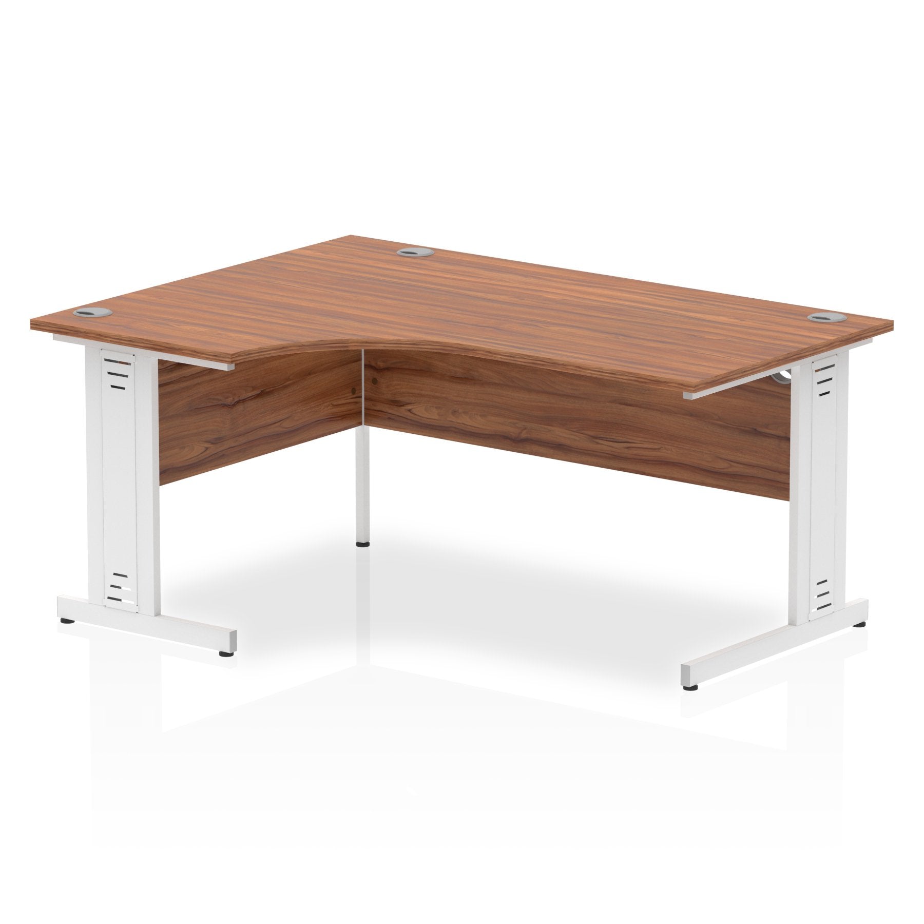 Impulse Contract Left Hand Crescent Cable Managed Leg Desk W1600 x D1200 x H730mm Walnut Finish/White Frame - I002146 DD