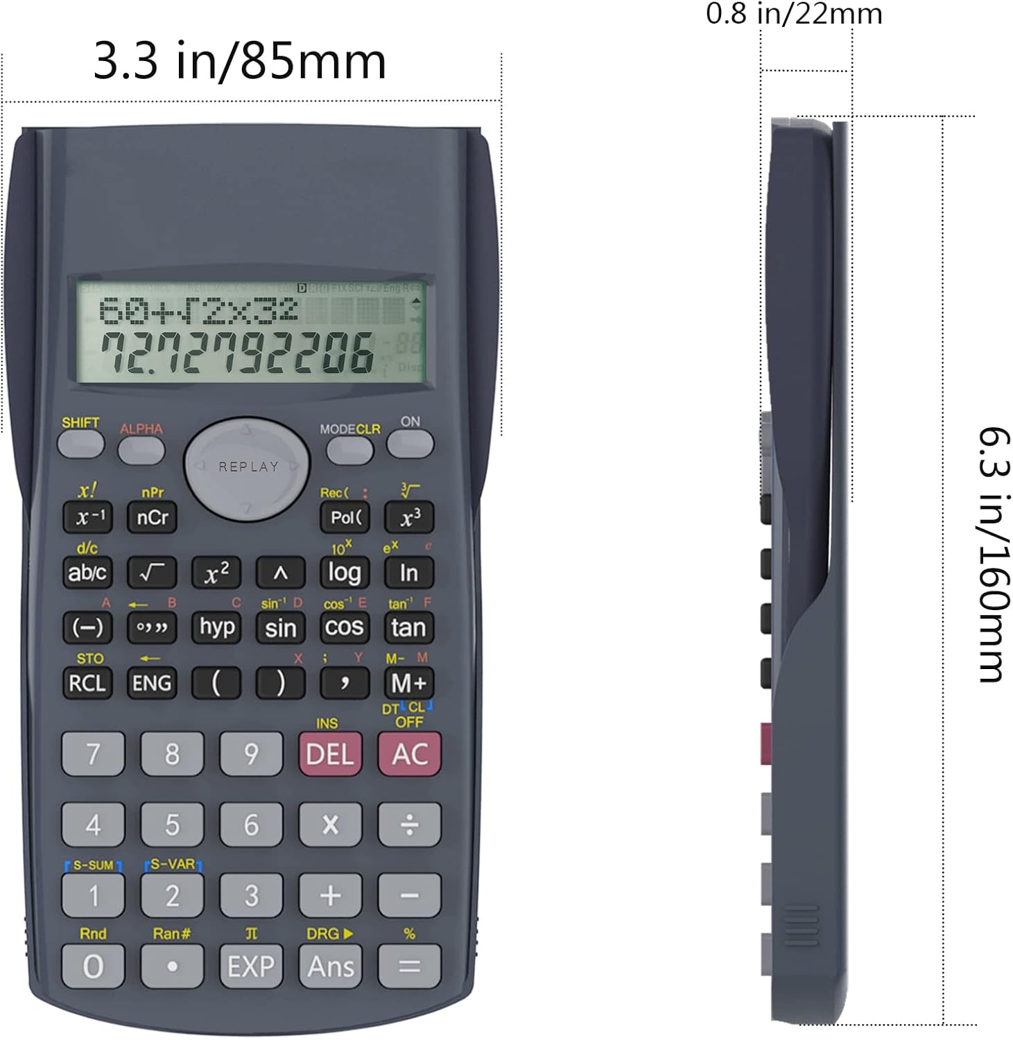 Black Helect 2-Line Engineering Scientific Calculator displaying mathematical functions on its screen.