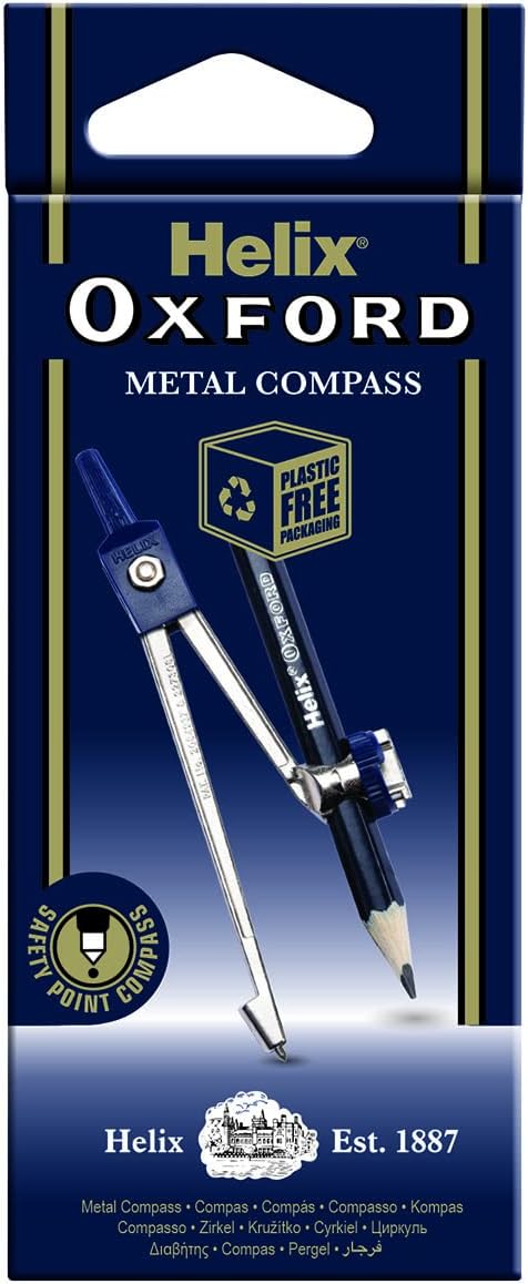 Helix Oxford metal compass set with pencil for drawing and drafting, featuring a sturdy metal construction and precision tips.
