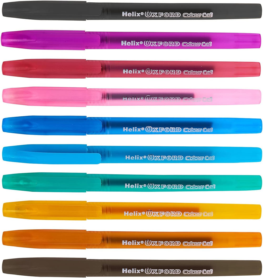 Helix gel pens in various colors with sleek design, perfect for writing and drawing.