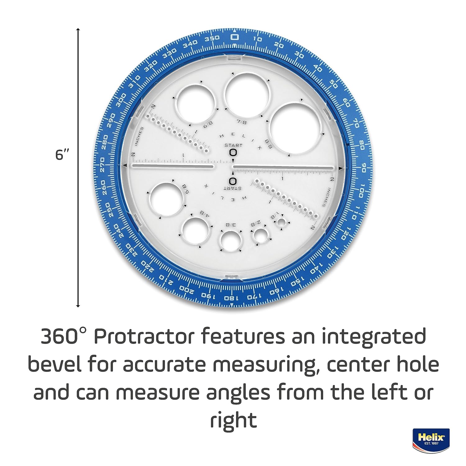 Helix Maped angle and circle maker template with assorted design, used for precise math drawing and geometric constructions.