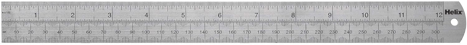 Helix 12-inch steel metal ruler with dead length design, measuring 30cm, suitable for precise drawing and measuring tasks.