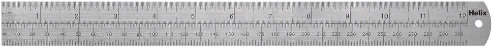 Helix 12-inch steel metal ruler with dead length design, measuring 30cm, suitable for precise drawing and measuring tasks.