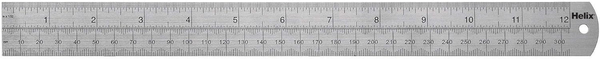 Helix 12-inch steel metal ruler with dead length design, measuring 30cm, suitable for precise drawing and measuring tasks.