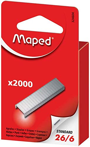 Helix Staples 26/6 x 2000 in peggable box, standard metal staples for office or home use.