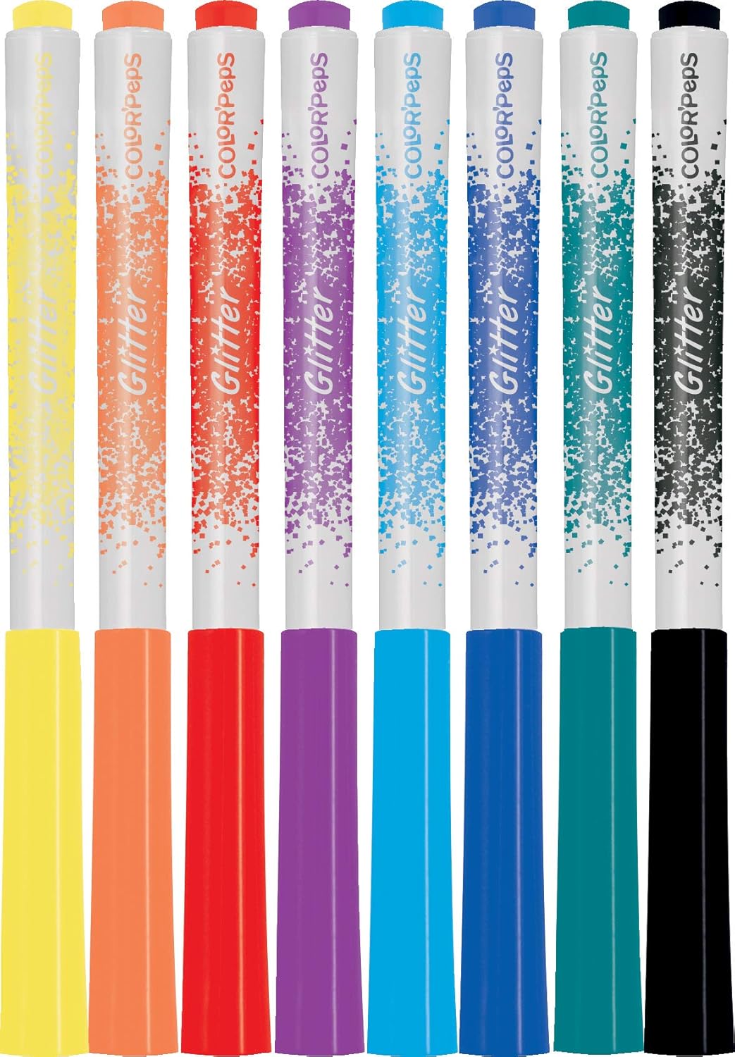 Helix Colorpeps Glitter Felts set with 8 vibrant felt tip pens, ideal for stationery and creative projects.