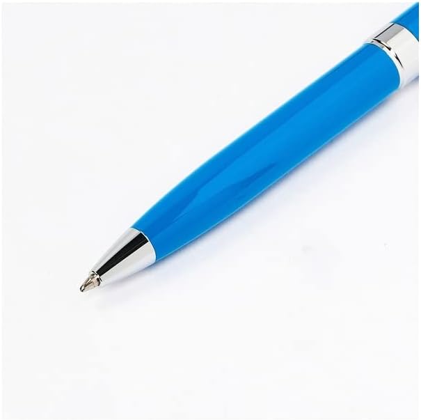 Light blue Helix Oxford Premium ballpoint pen with blue ink, shown on a plain background, highlighting its sleek design.