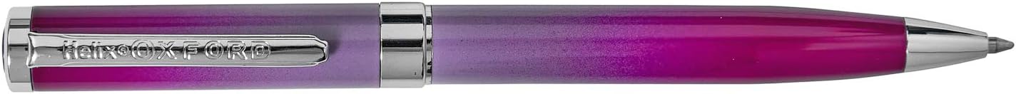 Helix Oxford Premium Ombre Pink ballpoint pen with blue ink, showcasing its stylish pink and blue gradient design.