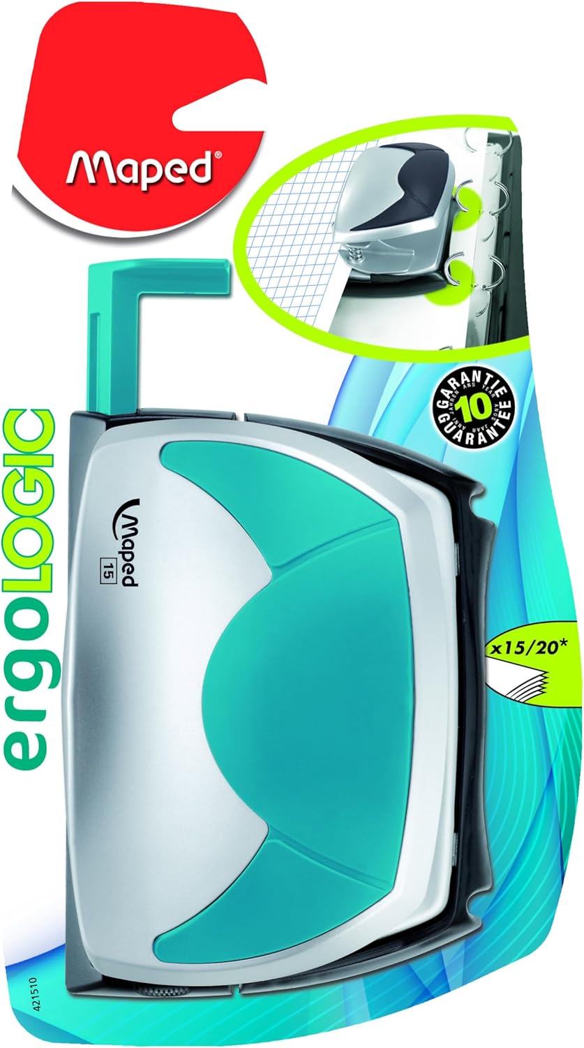 Helix Puncher Ergologic 15-sheet capacity, 2H punch, in blister packaging, ideal for office stationery and paper punching.