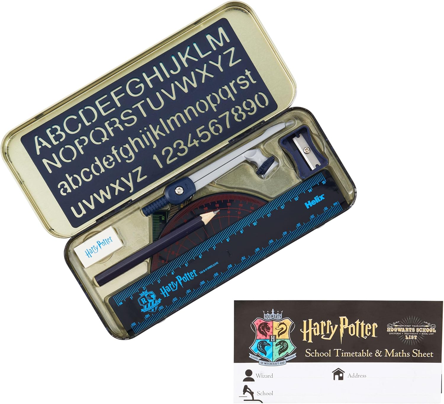 Helix Harry Potter stationery set with notebooks, pens, and accessories featuring Harry Potter-themed designs.