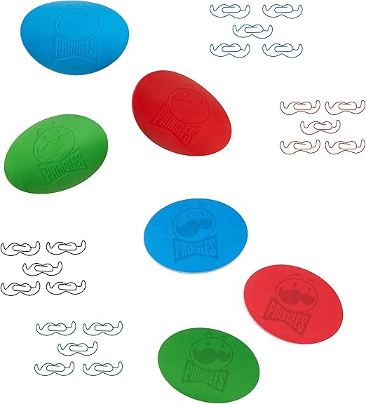 Helix Pringles desk set featuring stationery items like pens, pencils, and notepads in a colorful, organized display.
