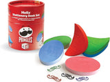 Helix Pringles desk set with stationery including pens, pencils, and notepads in a colorful organized display.