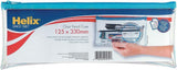 Helix large clear pencil case with zipper, 13x5 inches, showing assorted colors, ideal for stationery storage.