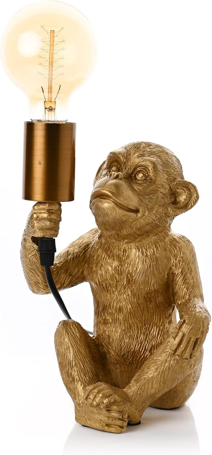 Hestia monkey novelty lamp with a warm bulb, 25cm tall, stylish home decor piece featuring a playful monkey design.