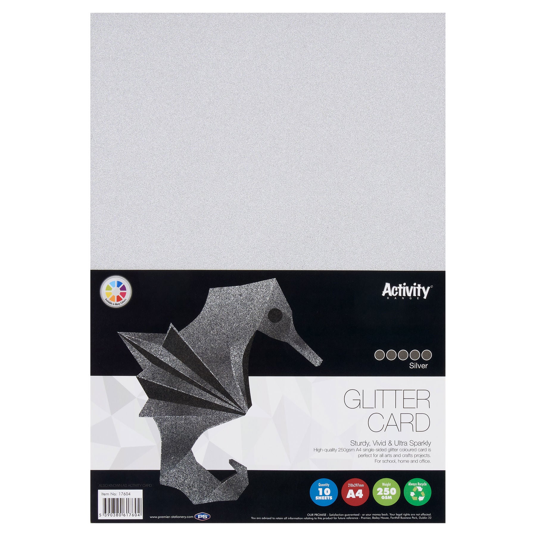 A4 250gsm Glitter Card 10 Sheets - Silver