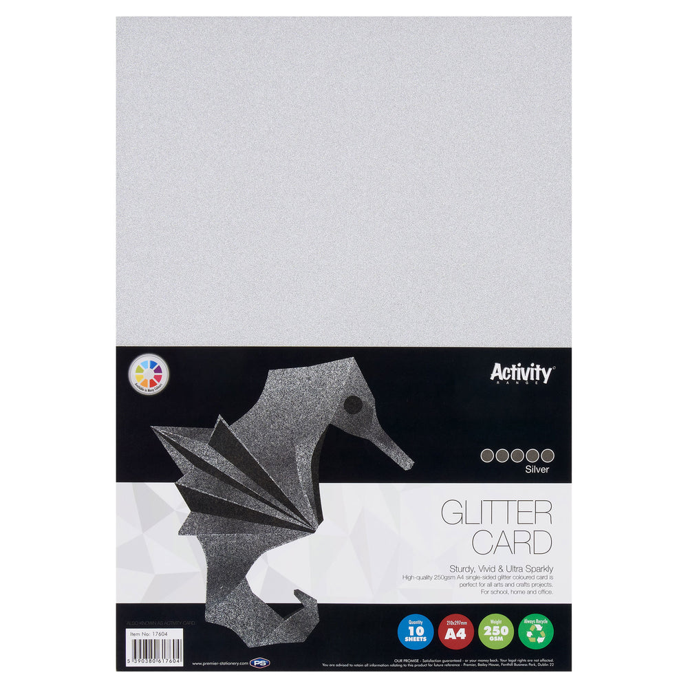 A4 250gsm Glitter Card 10 Sheets - Silver