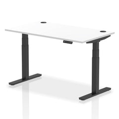Dynamic Air 1400 x 800mm Height Adjustable Desk White Top Cable Ports Black Leg HA01214 DD