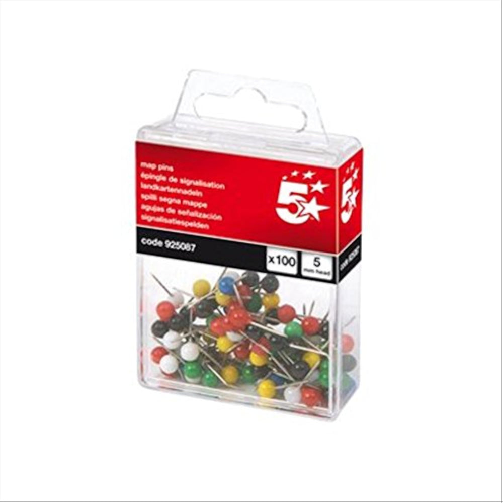 5 Star Office Map 100 Pins 5mm Head Assorted