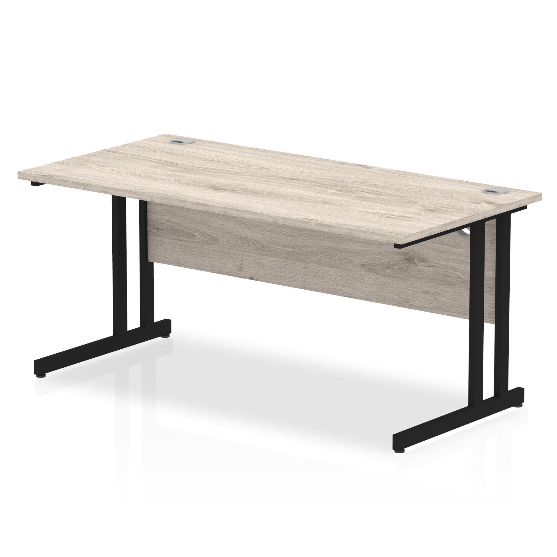 Impulse 1600 x 800mm Straight Desk Grey Oak Top Black Cantilever Leg MI003354 DD