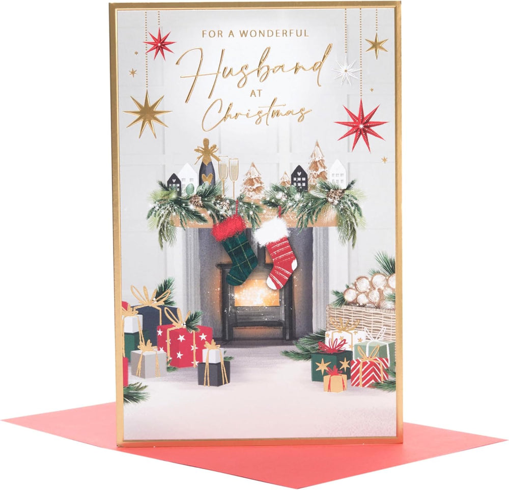 UK Greetings Christmas Card for Husband - Cosy Fireplace Design