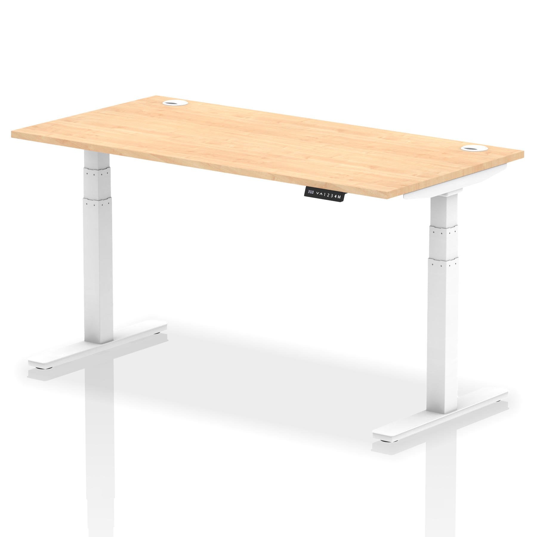 Dynamic Air 1600 x 800mm Height Adjustable Desk Maple Top Cable Ports White Leg HA01115 DD
