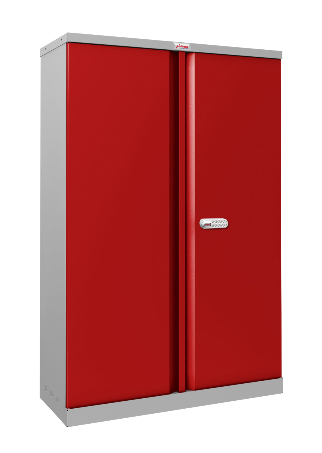 Phoenix SCL Series 2 Door 3 Shelf Steel Storage Cupboard Grey Body Red Doors with Electronic Lock SCL1491GRE DD