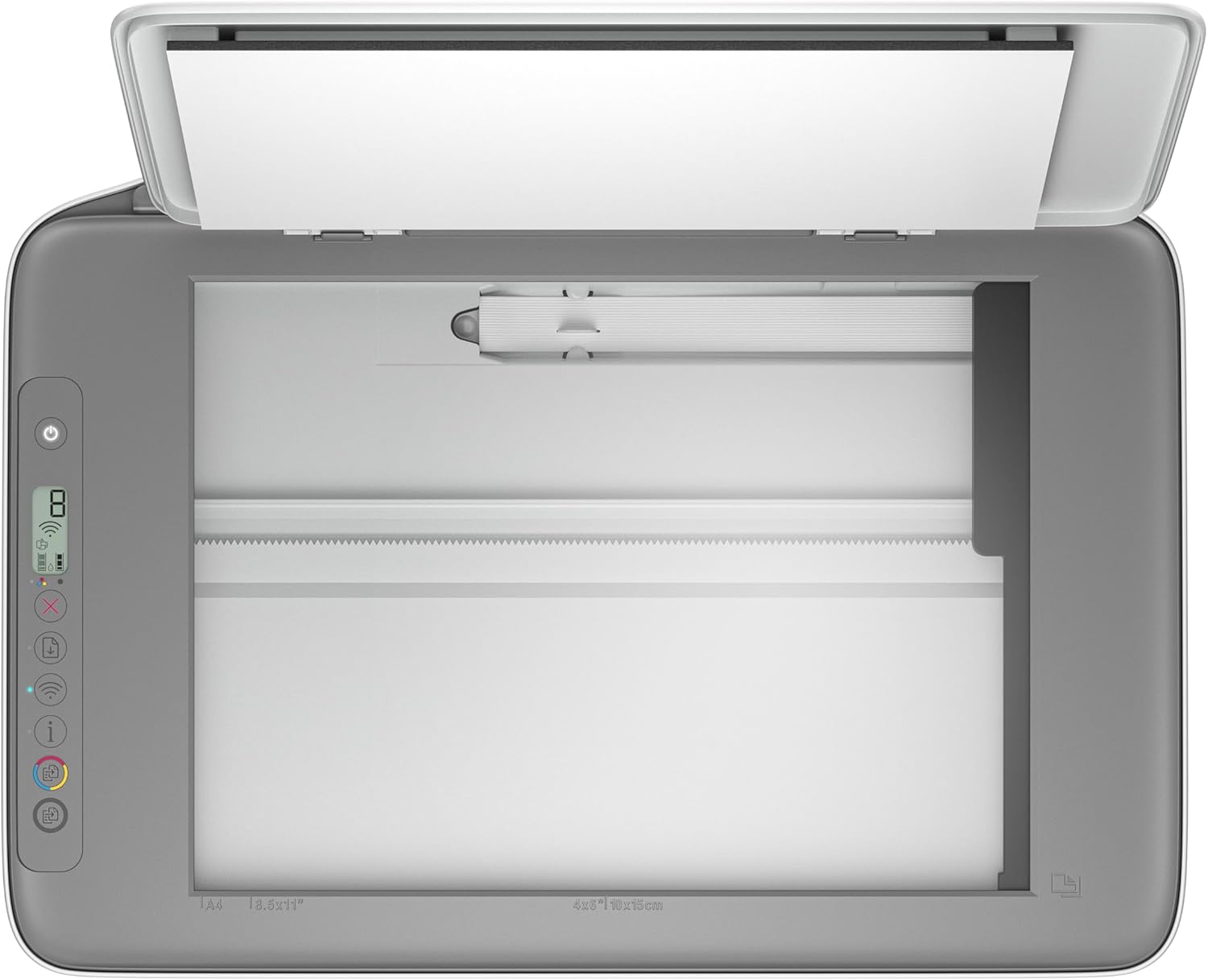 HP Deskjet 2820e all-in-one printer with paper tray and control panel, ideal for printing, scanning, and copying at home or office.